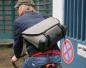 Preview: Upcycling Messenger Bag aus Zeltleinen blaugrau und Traktorschlauchboden, innen aus LKW-Plane