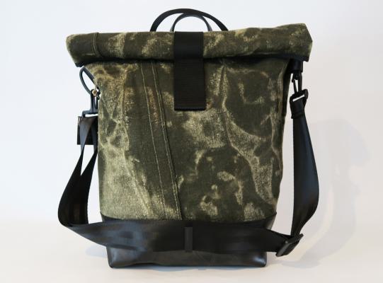 Pannier bag made from an olive army tent canvas