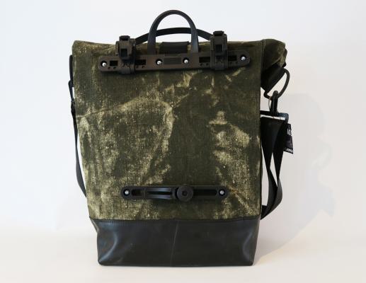 Pannier bag made from an olive army tent canvas