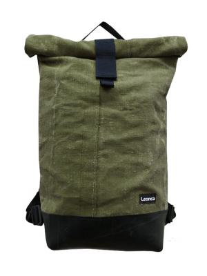 Upcycling Rolltop Rucksack aus Armeezelt Leinen   oliv, Traktorschlauch und Autogurten, innen aus  LKW-Plane in 3 Größen