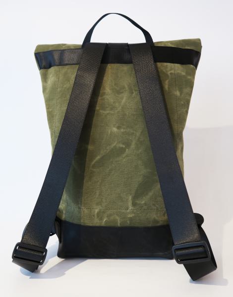 Upcycling Backpack, made of olive army tent Canvas, tractorhose and Seatbelts, the interior is made of Tarpaulin in 3 sizes